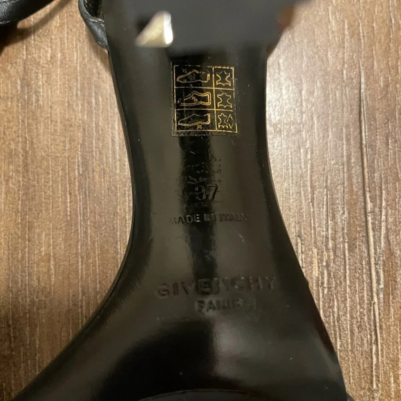 Givenchy Heels Women’s 37 Silver Cube Ankle Strap Round Open Toe Leather Black - Picture 6 of 10